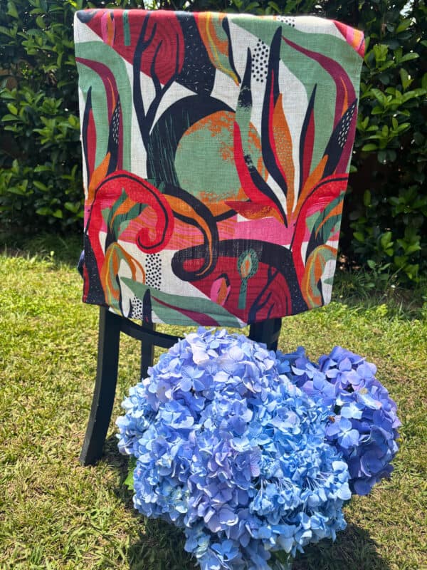 Modern Tribal Tea Towel on Linen